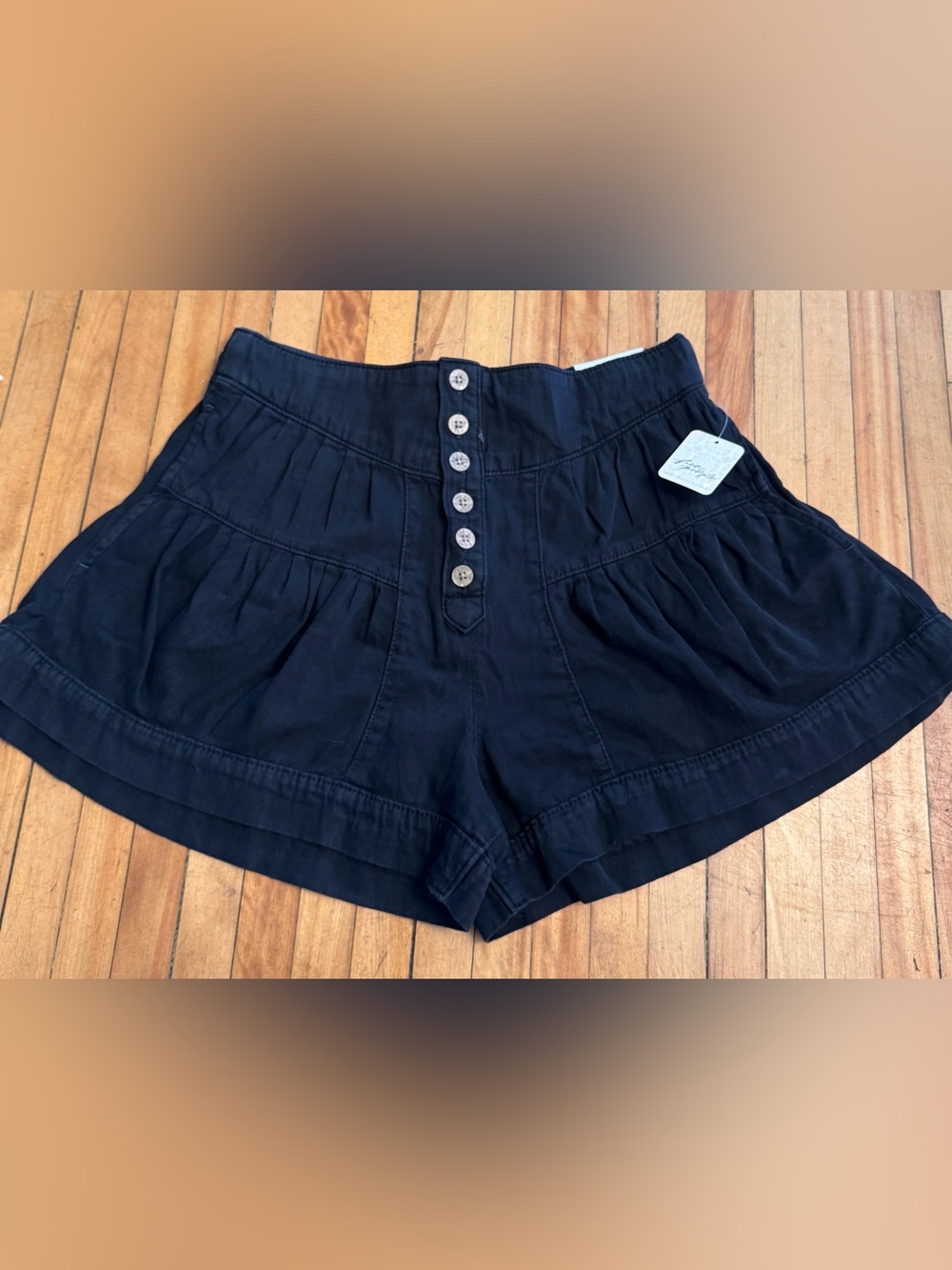 We The Free Black High-Waist Button-Front Shorts